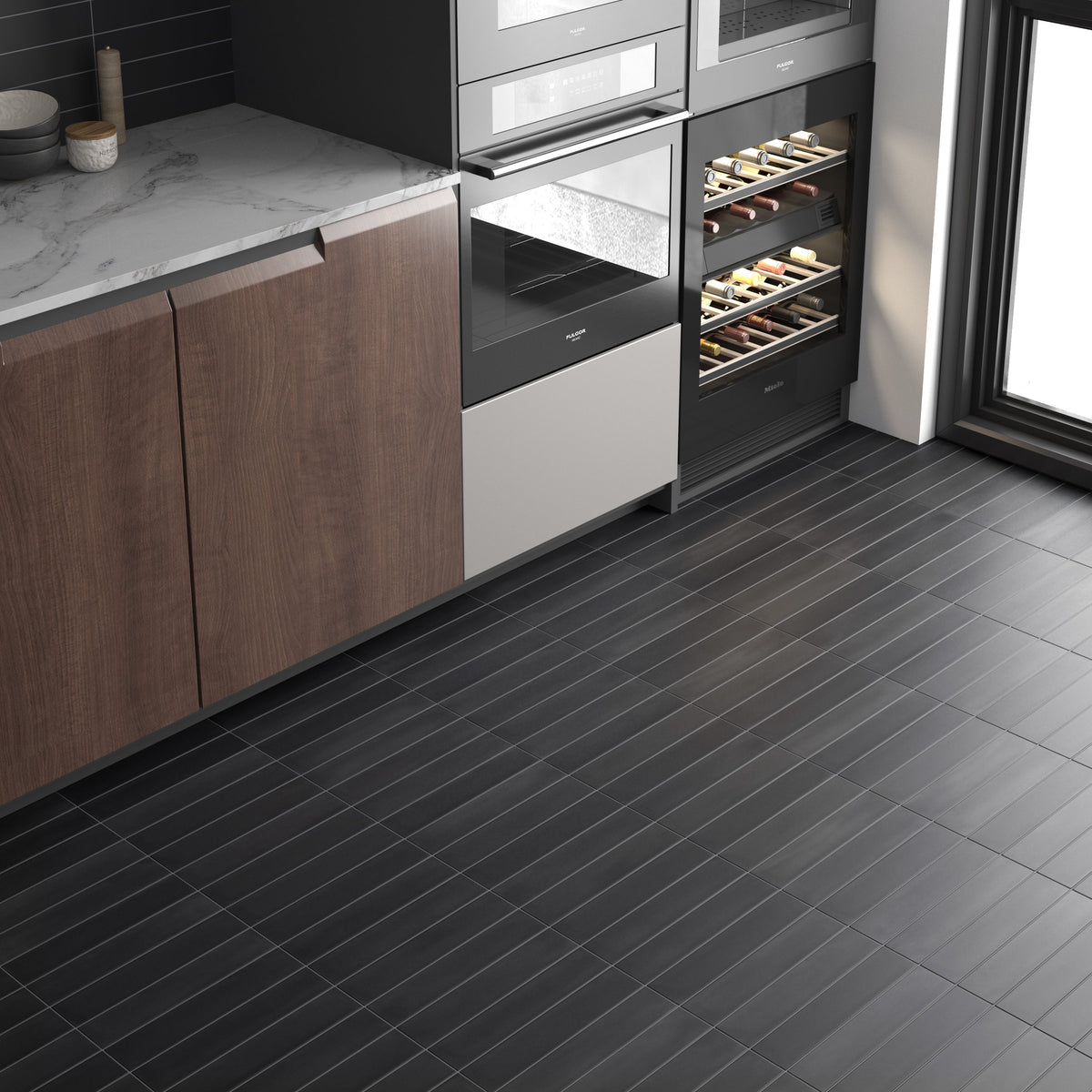 Wander Noir Porcelain Tile – room scene