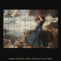 Miranda – The Tempest by John William Waterhouse, stone mural shown on 40"W x 28"H (70 pcs of 4"x4" tumbled marble tiles)