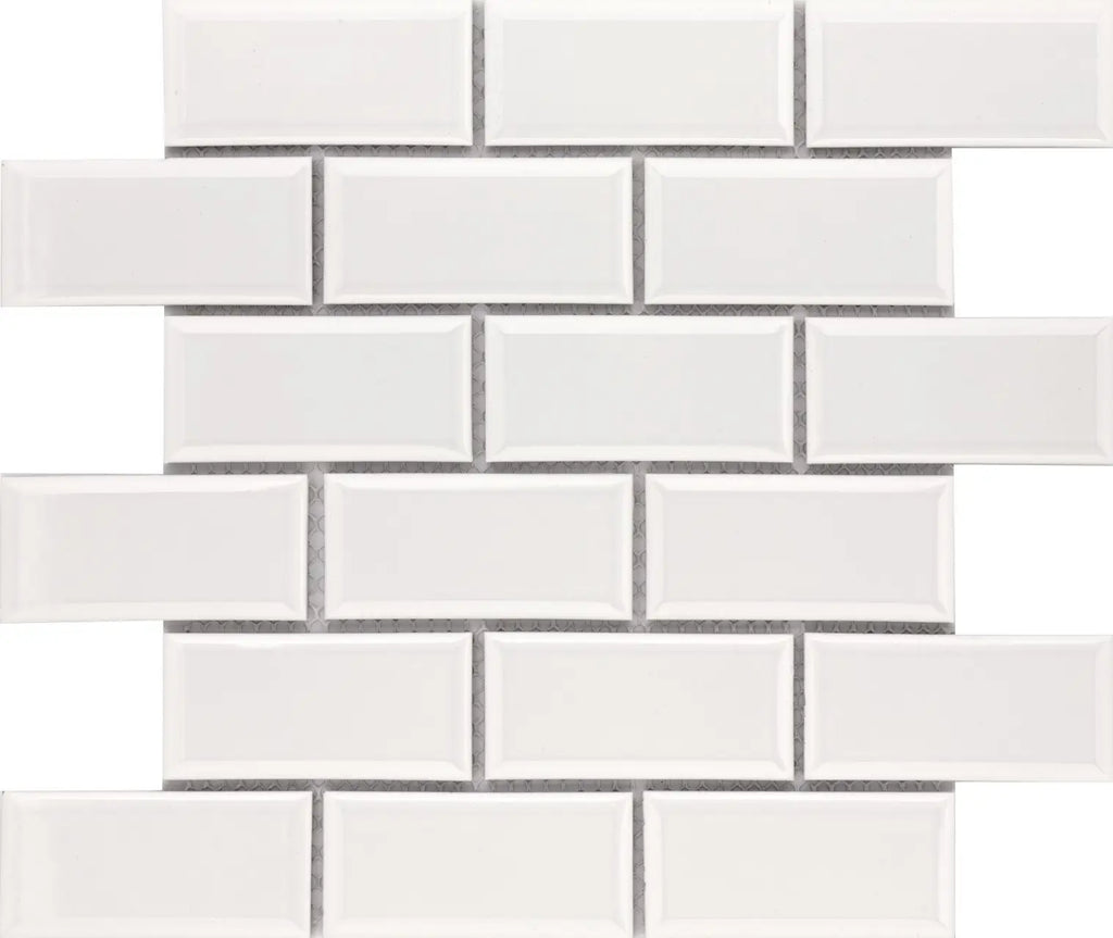 CC Mosaics Plus White Ice 2x4 Beveled Brick Porcelain Mosaic Tile