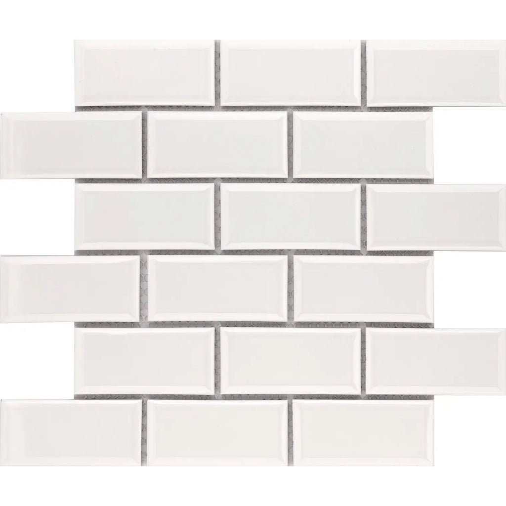 CC Mosaics Plus White Ice 2x4 Beveled Brick Porcelain Mosaic Tile