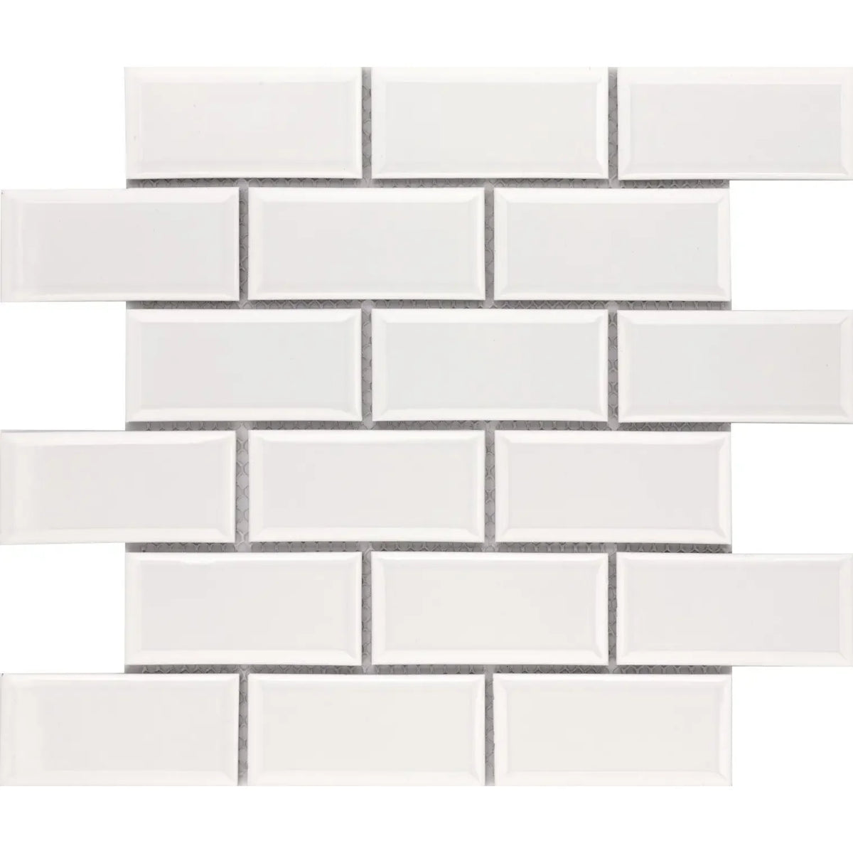 CC Mosaics Plus White Ice 2x4 Beveled Brick Porcelain Mosaic Tile