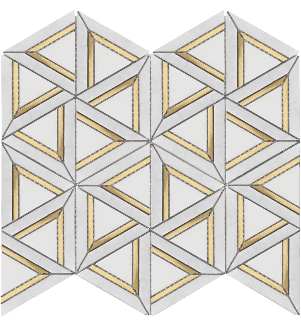 Rockart Carrara White Metal Geo Marble Mosaic Tile