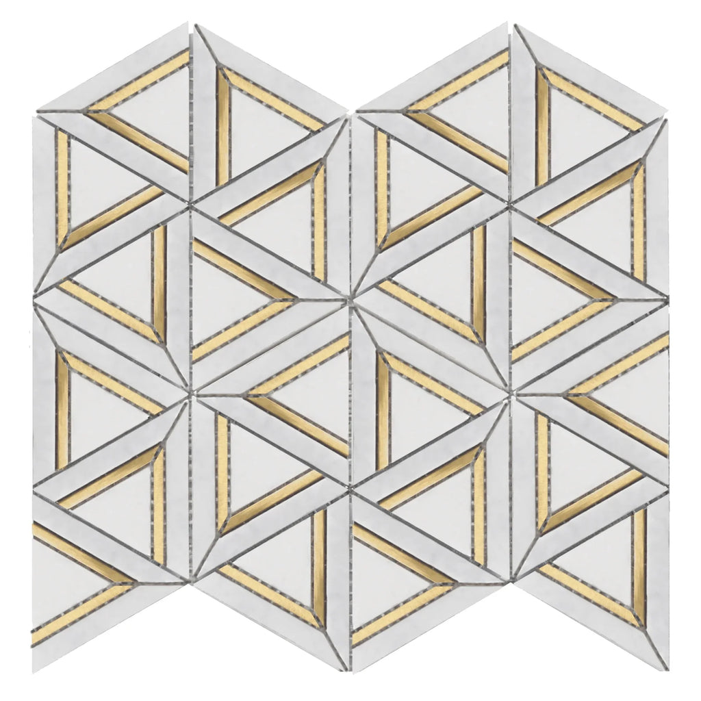 Rockart Carrara White Metal Geo Marble Mosaic Tile