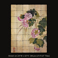 Hibiscus by Yun Bing, stone mural shown on 24"W x 32"H (48 pcs of 4"x4" tumbled marble tiles)