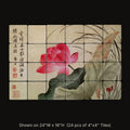 Lotus Pond by Yun Bing, stone mural shown on 24"W x 16"H (24 pcs of 4"x4" tumbled marble tiles)
