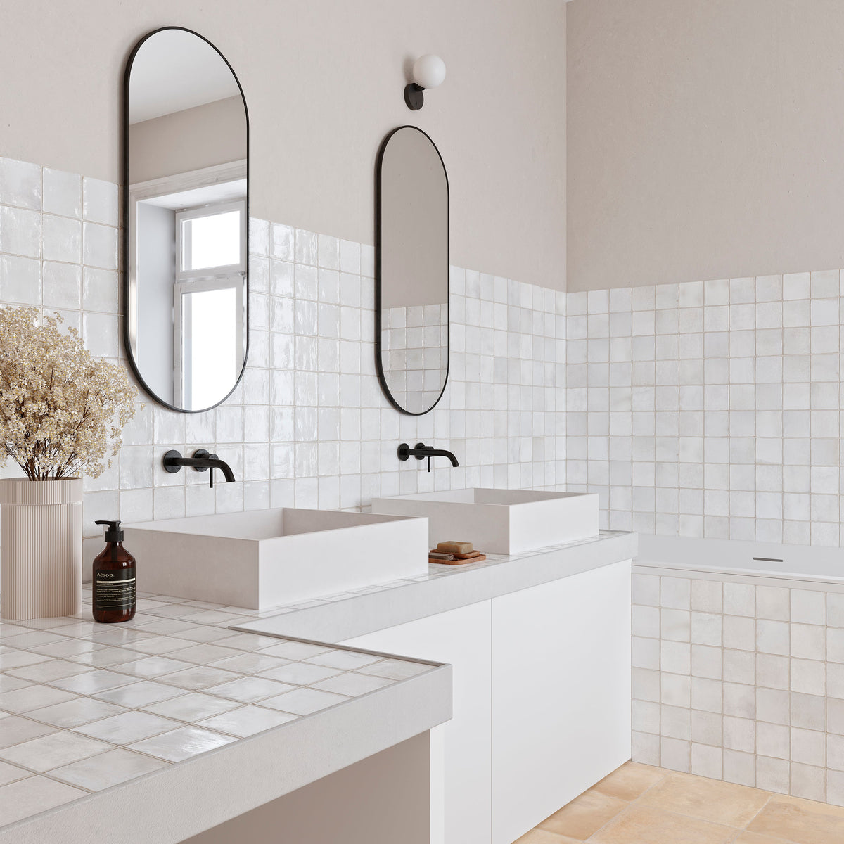 Decoris Clay White Porcelain Tile – room scene