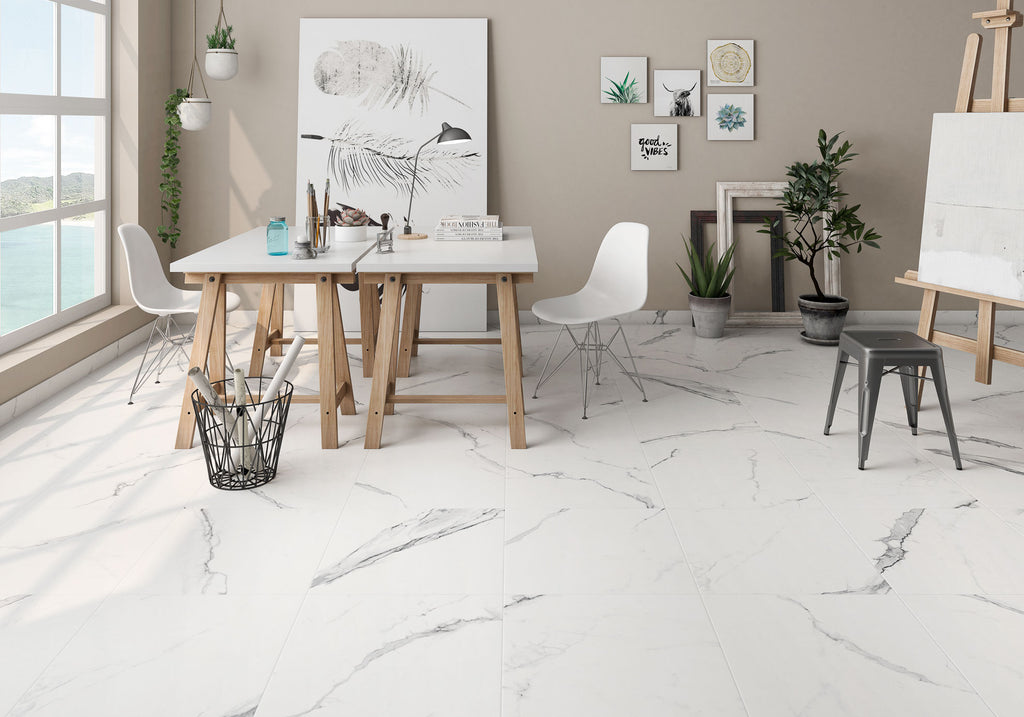 Avenue Gray Porcelain Tile – room scene