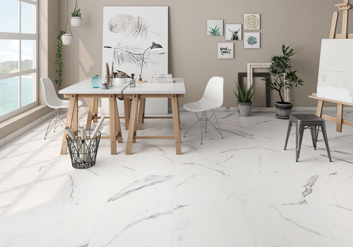 Avenue Gray Porcelain Tile – room scene