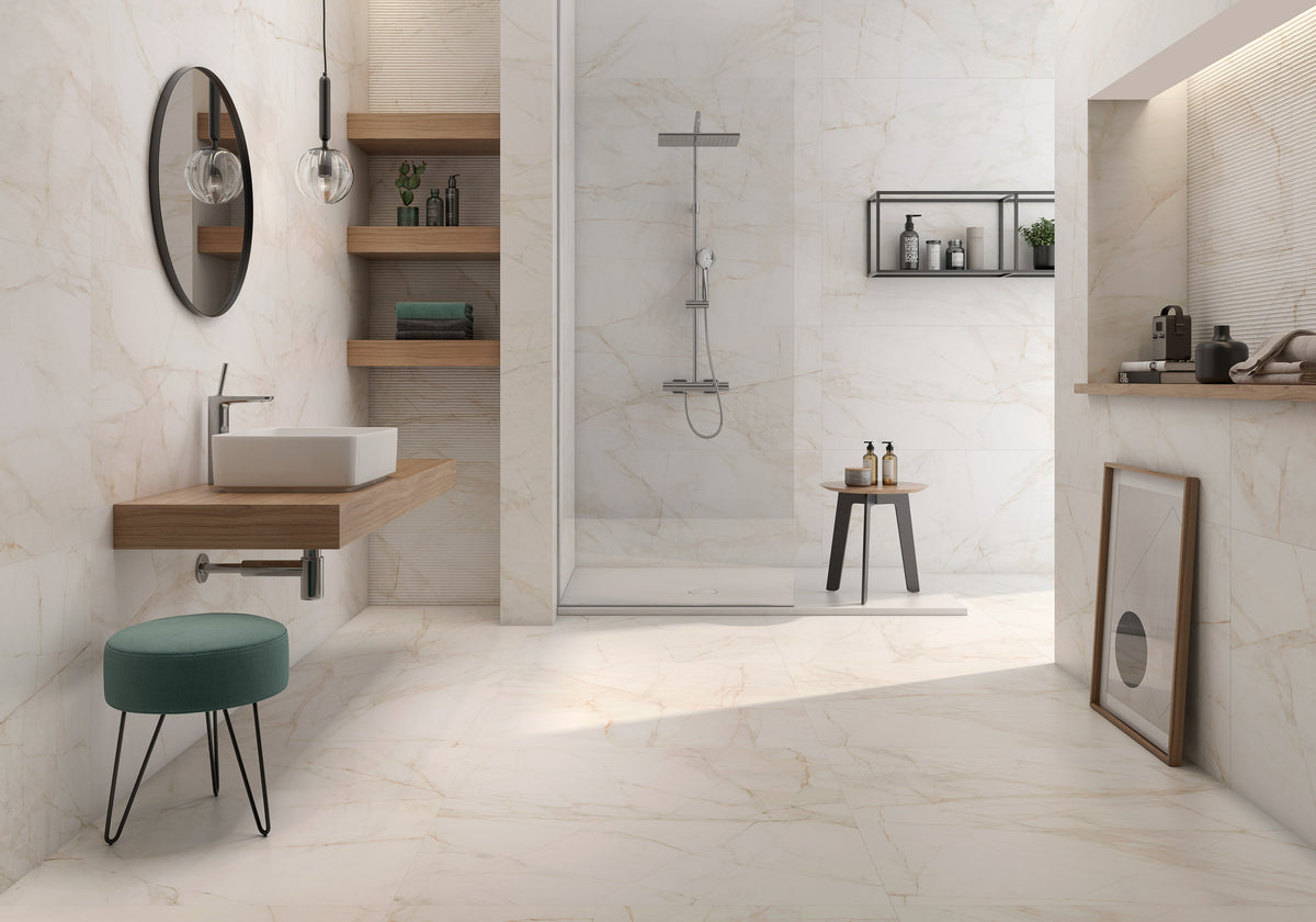 Marble Dolomita White Porcelain Tile – room scene