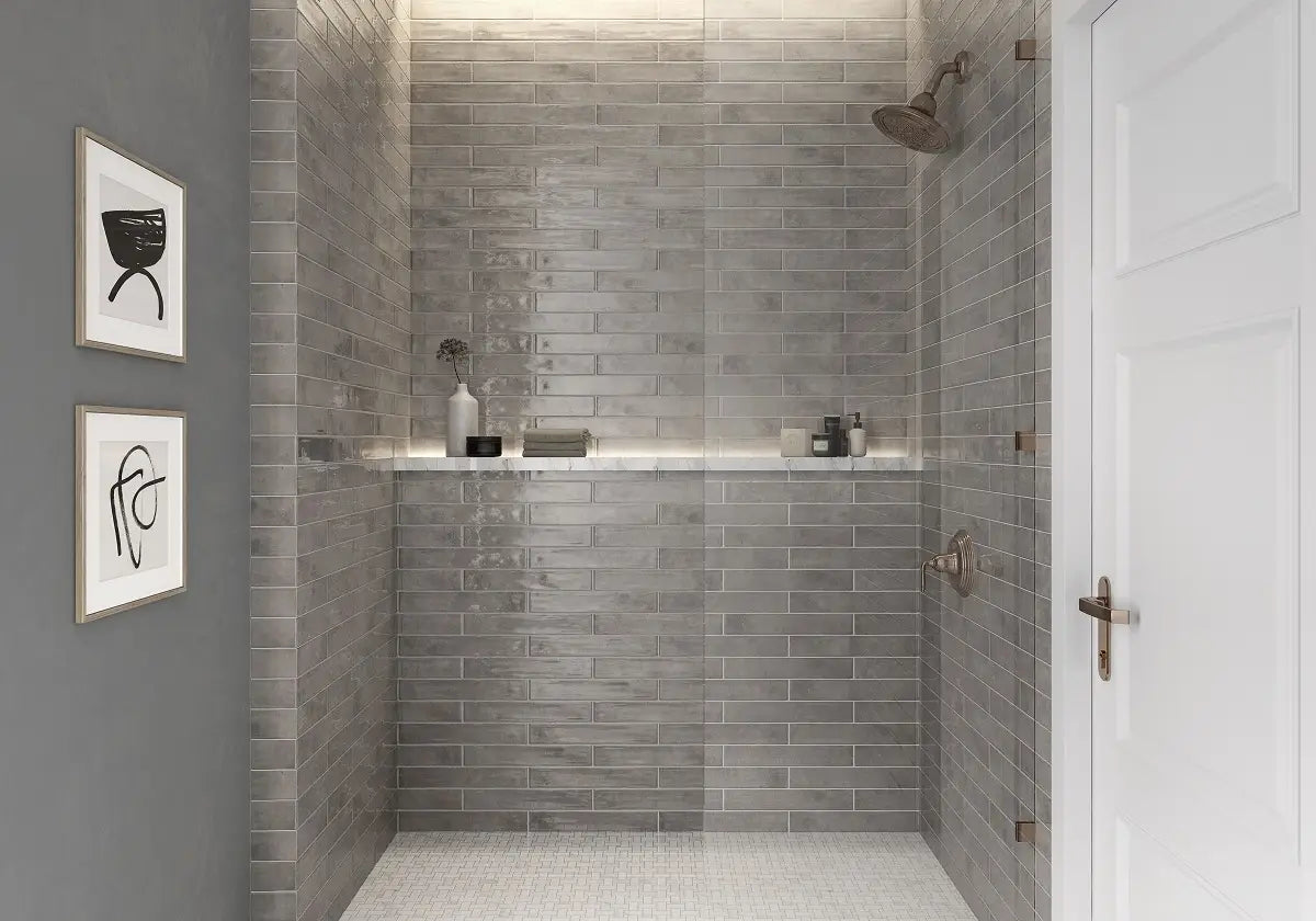 Zellige Tender Gray Ceramic Wall Tile – room scene