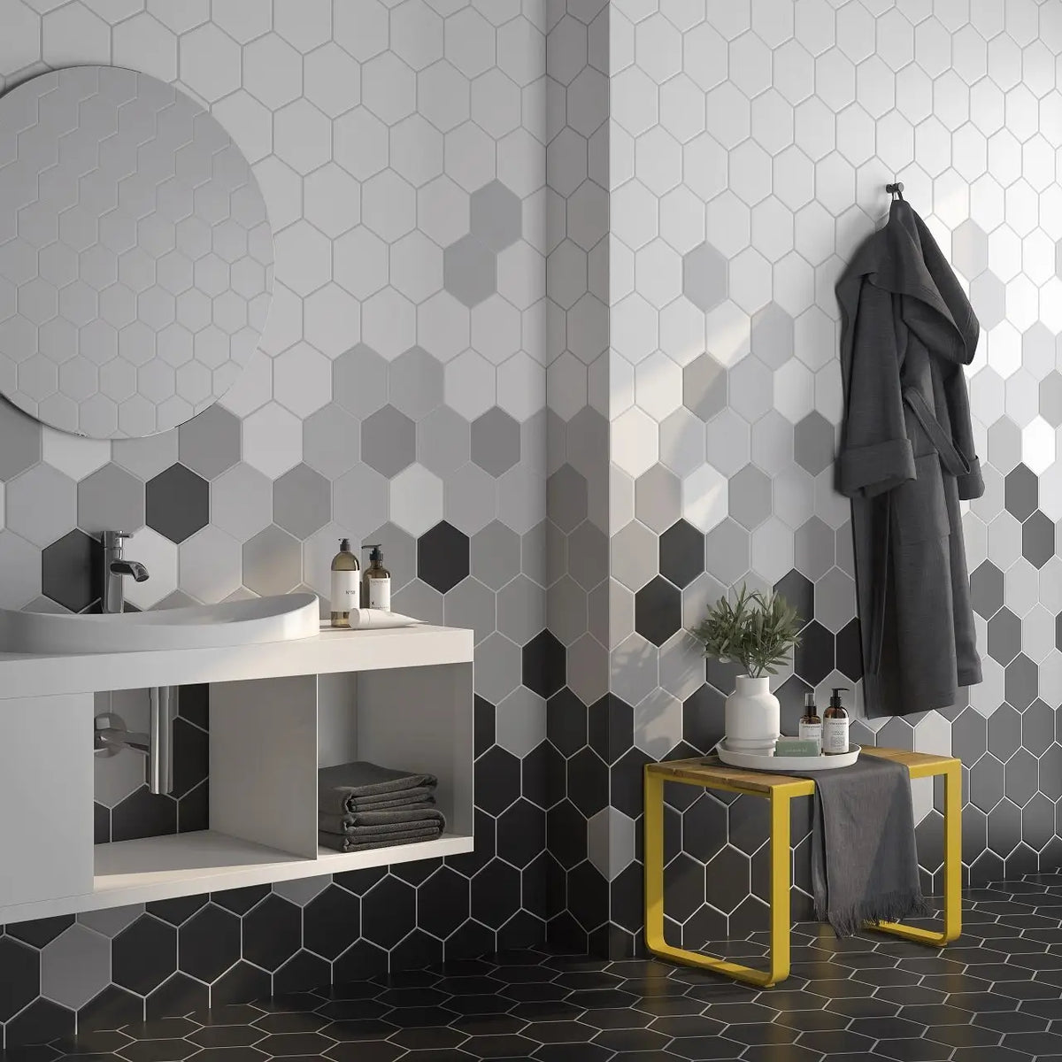 Block Arrow Gris Ceramic Tile – room scene