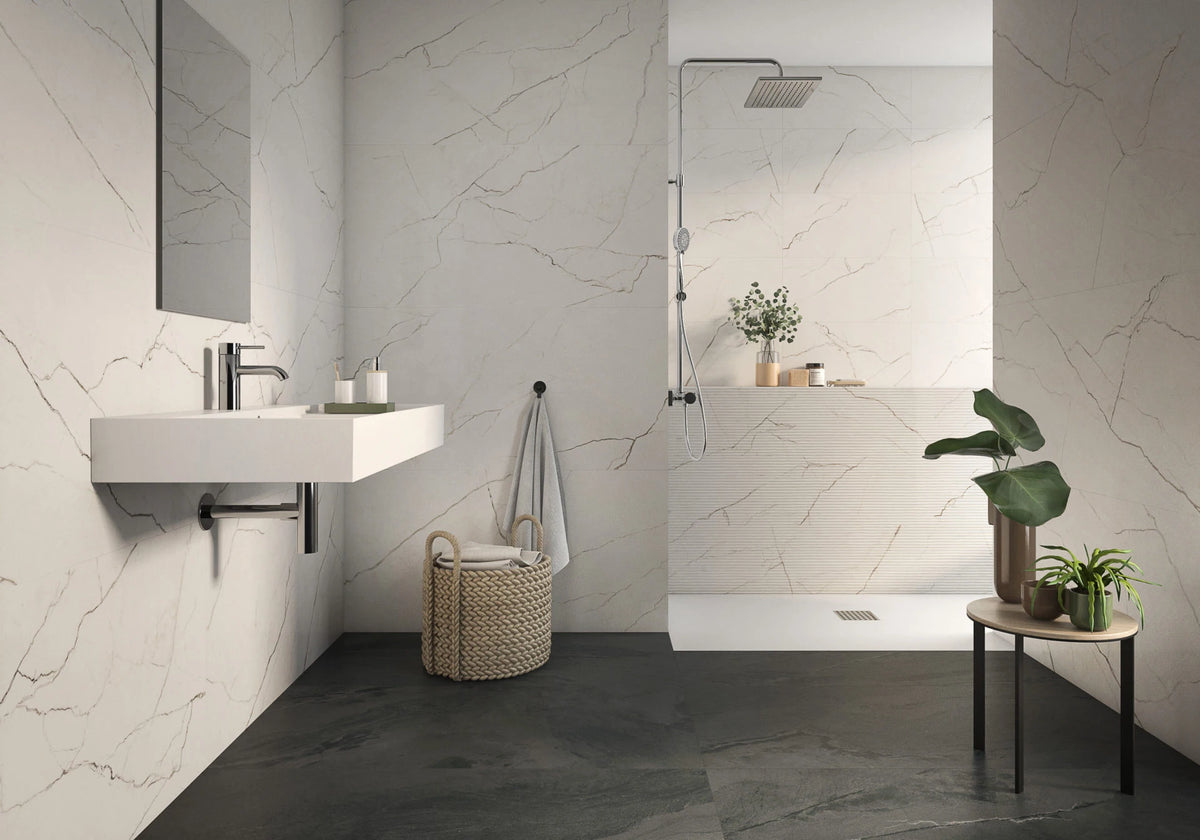 Marble Lincoln White Porcelain Tile – room scene