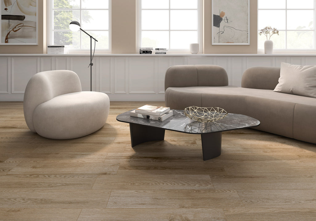 Boheme Walnut Porcelain Tile – room scene