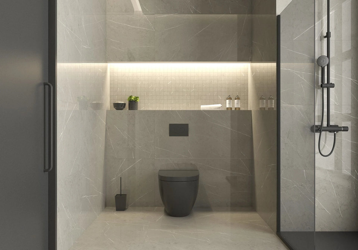 Piasentina Smoke Porcelain Tile – room scene