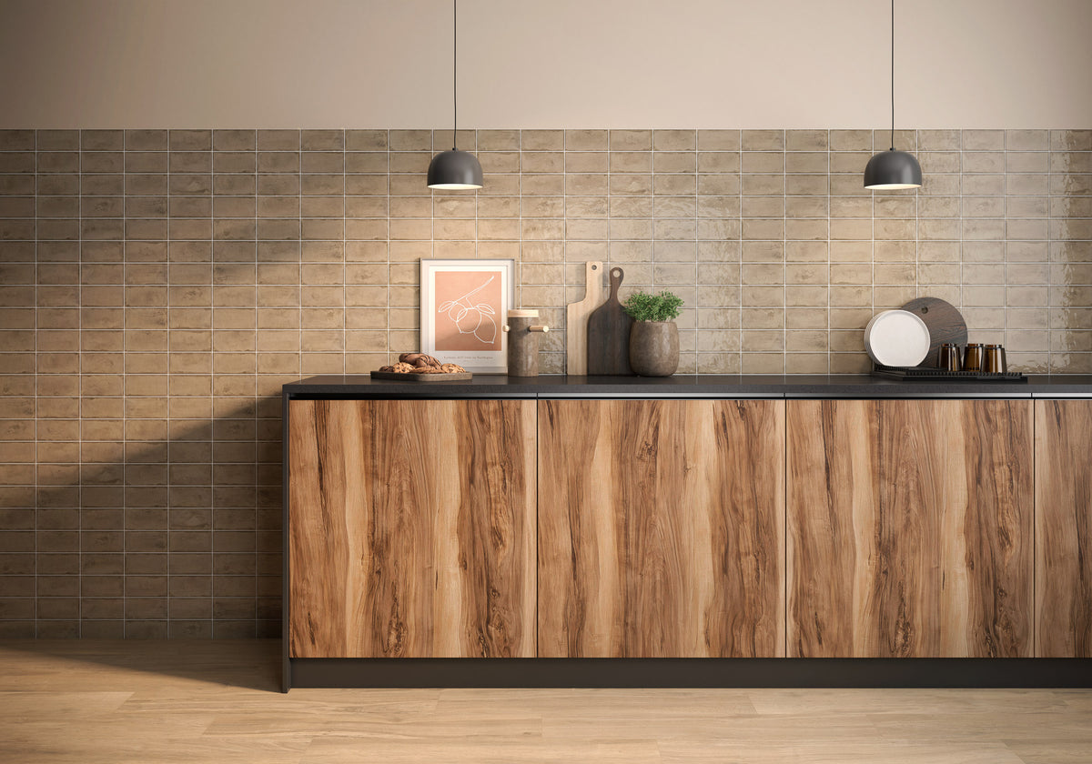 Tegel Taupe Ceramic Wall Tile – room scene