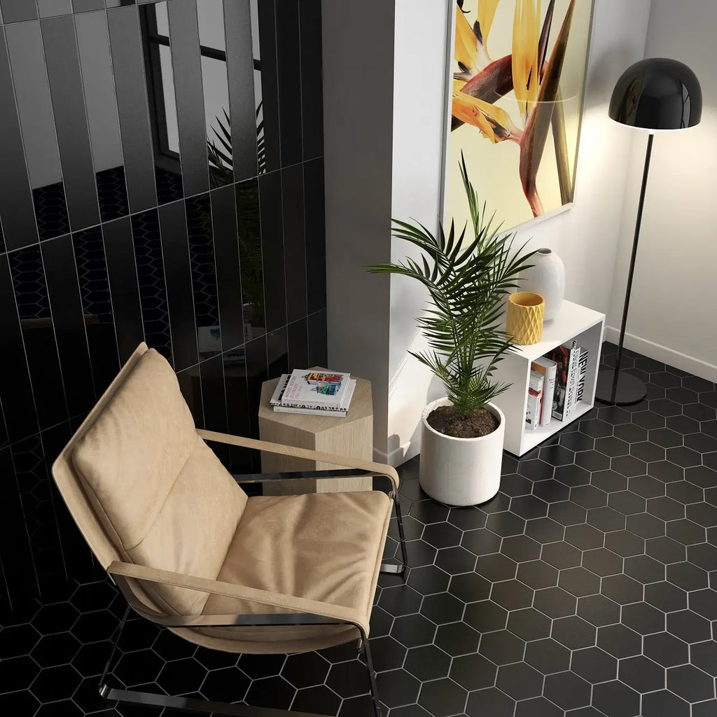 Block Arrow Azul Ceramic Tile – room scene