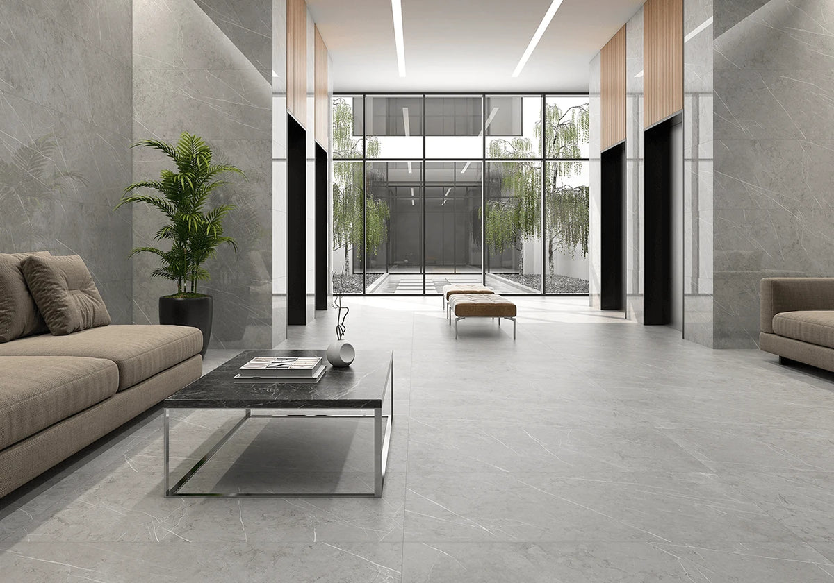 Piasentina Smoke Porcelain Tile – room scene