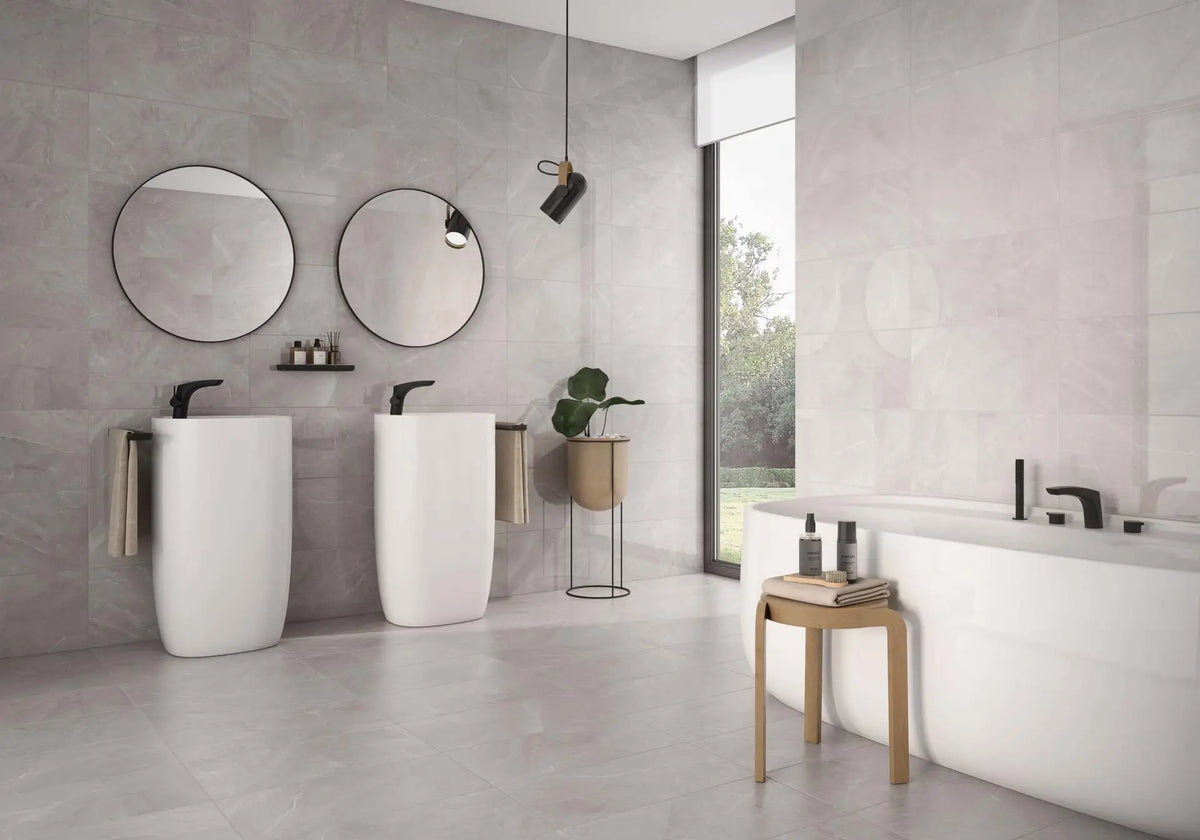 Etienne Gray Porcelain Tile – room scene
