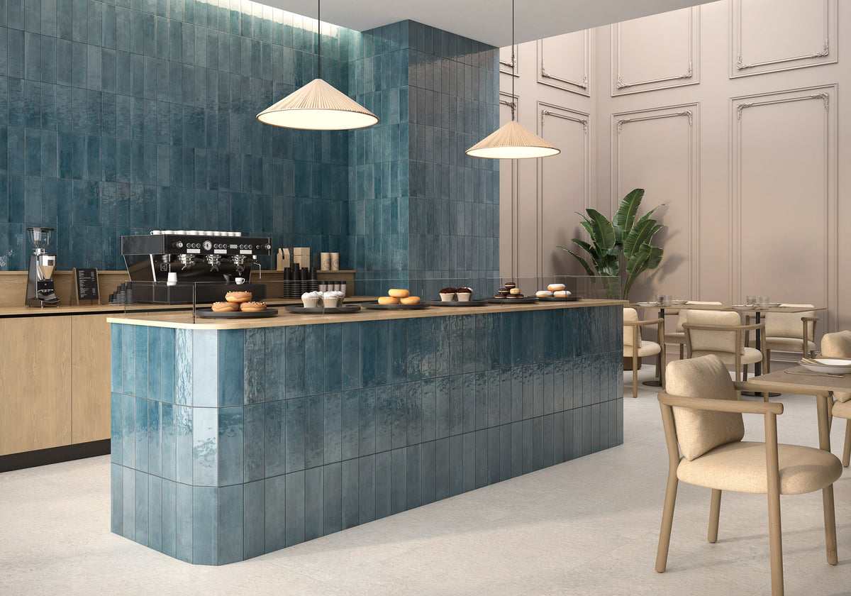 Aura Ocean Blue Ceramic Wall Tile – room scene