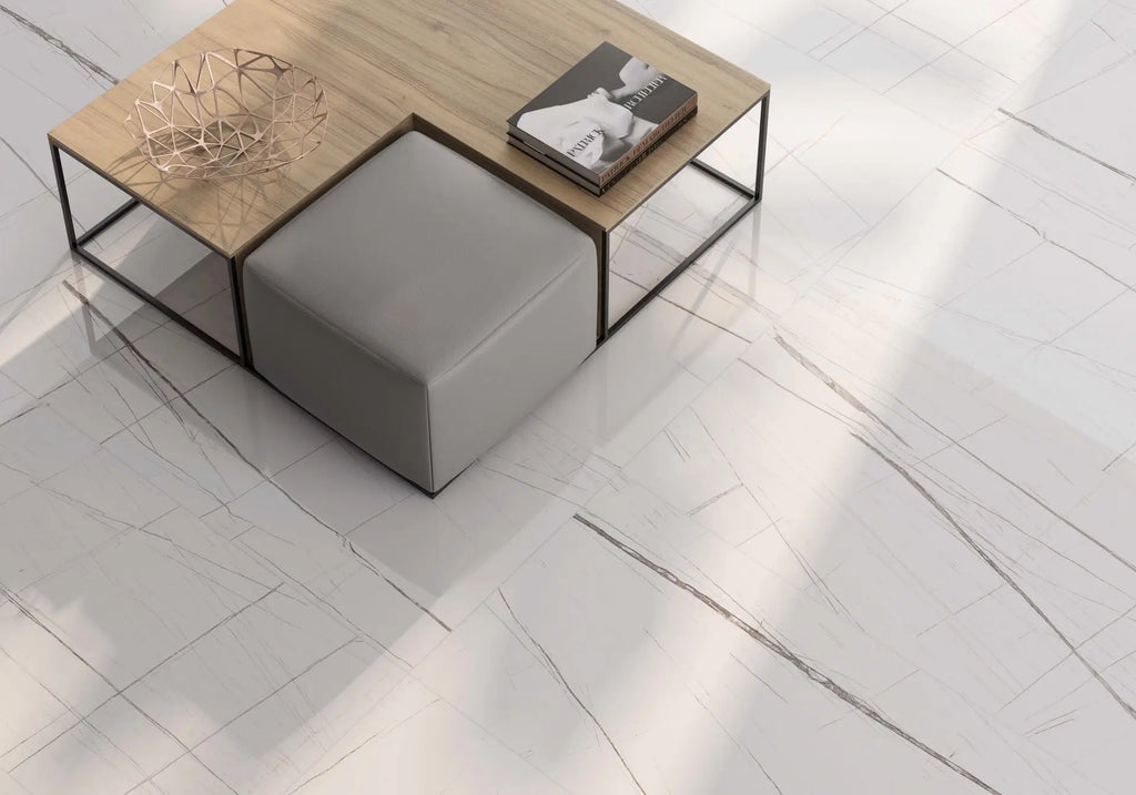Laurent White Porcelain Tile – room scene