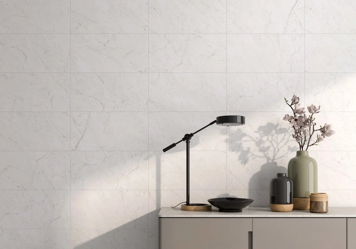 Mattia White Porcelain Tile – room scene