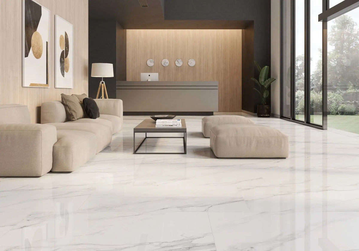 Vince White Porcelain Tile – room scene
