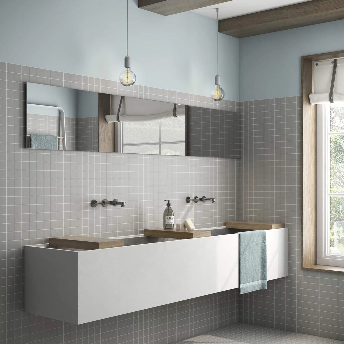 CC Porcelain Tender Gray Squares Porcelain Mosaic Tile – room scene