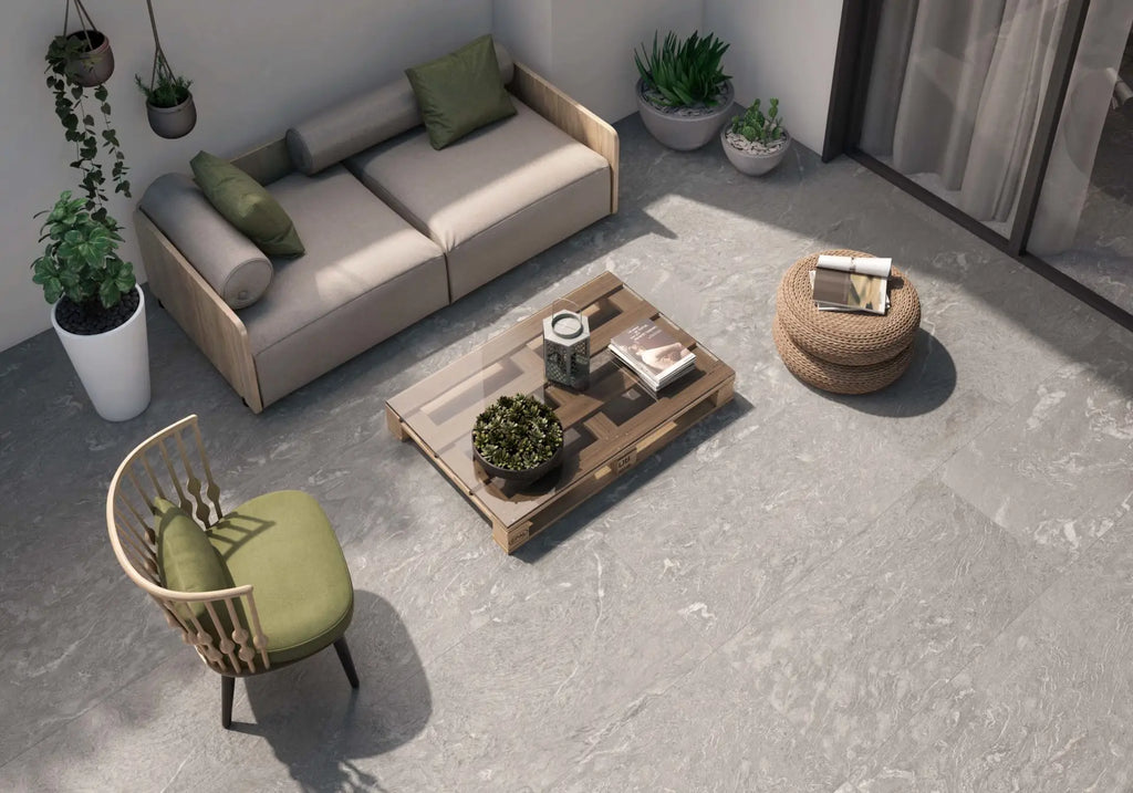 Zen Stone Silver Porcelain Tile – room scene