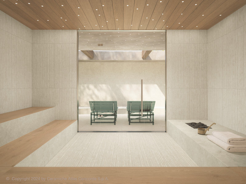 Beyond Bone Ceramic Wall Tile installed