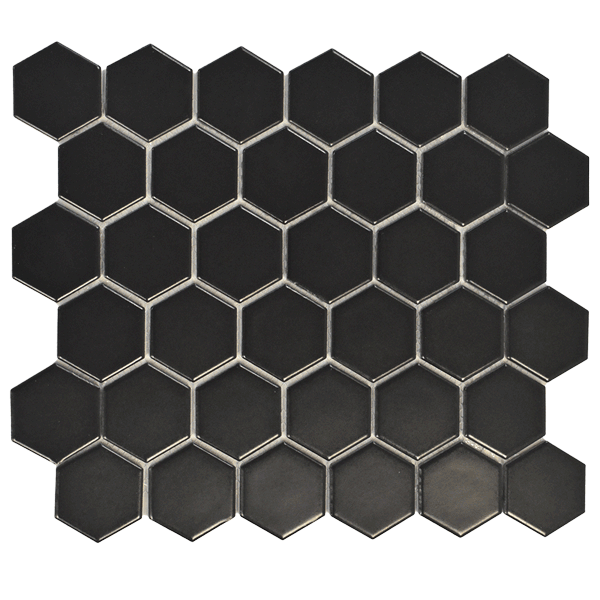 CC Mosaics Black 2x2 Hexagon Porcelain Mosaic Tile