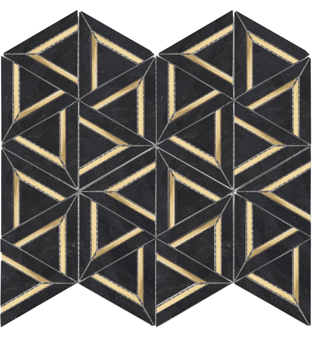 Rockart Nero Marquina Metal Geo Marble Mosaic Tile