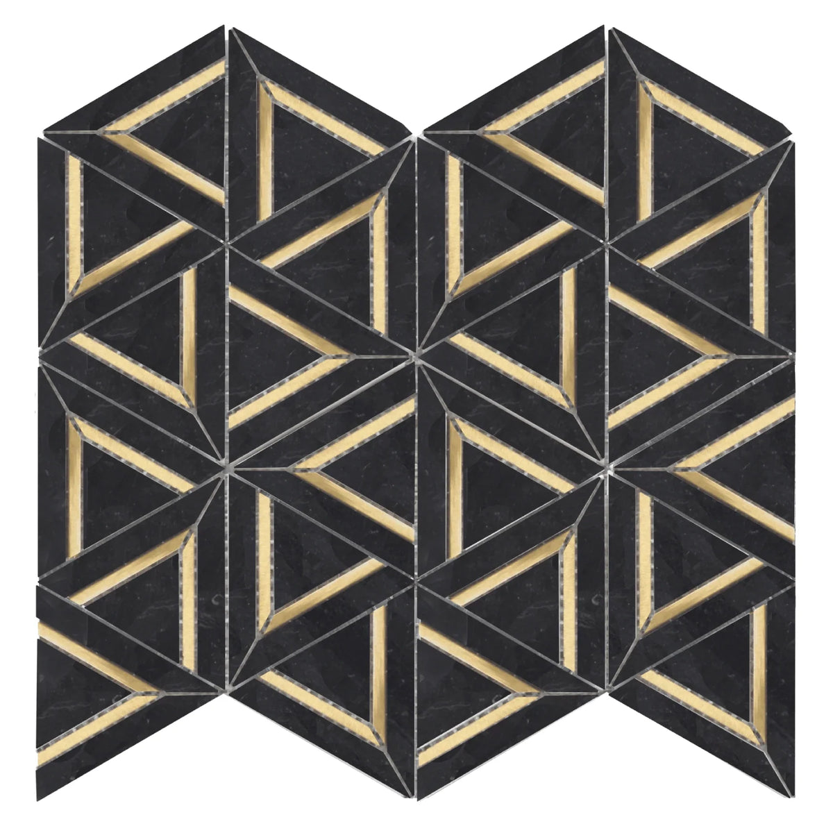 Rockart Nero Marquina Metal Geo Marble Mosaic Tile