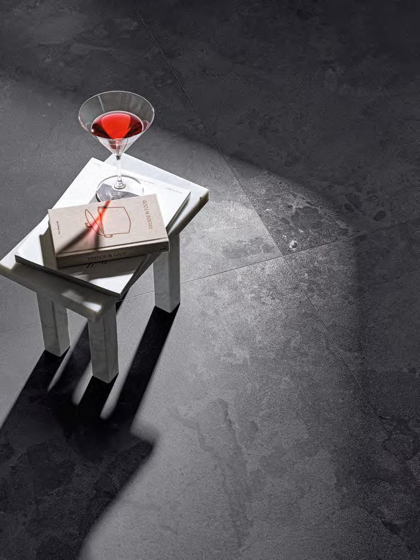 Calypso Dark Porcelain Tile surface detail with lustre