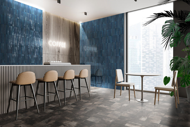 Memory Cobalt Blue Porcelain Tile installed