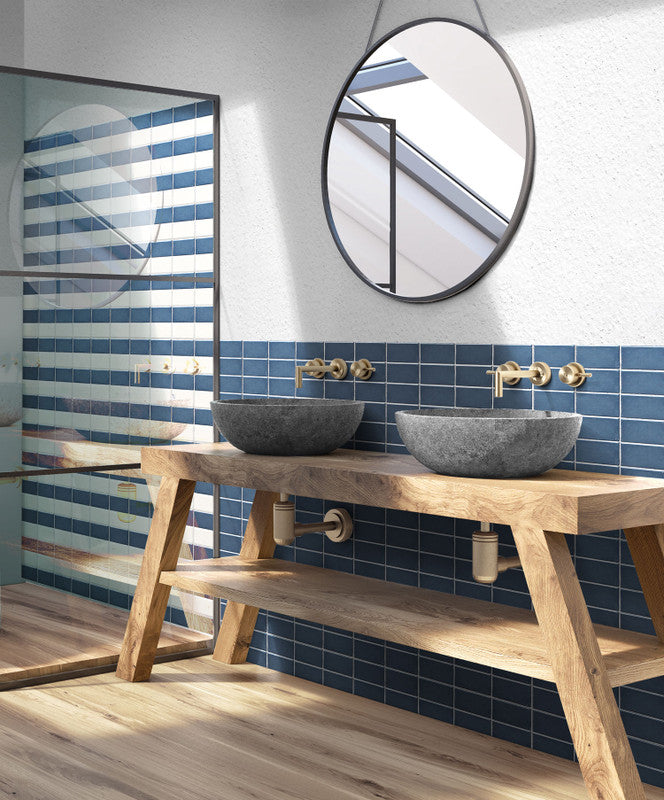Crayon Ash Blue Ceramic Tile installed