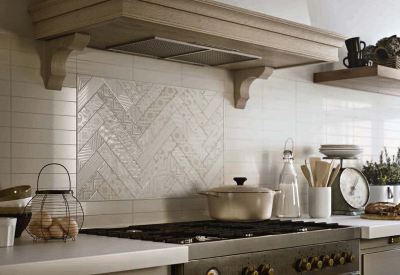 Op Art Crema Ceramic Tile installed