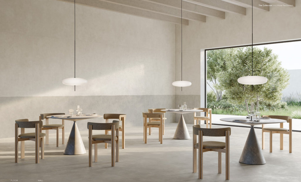 Curiosity Haze Porcelain Tile in a restaurant