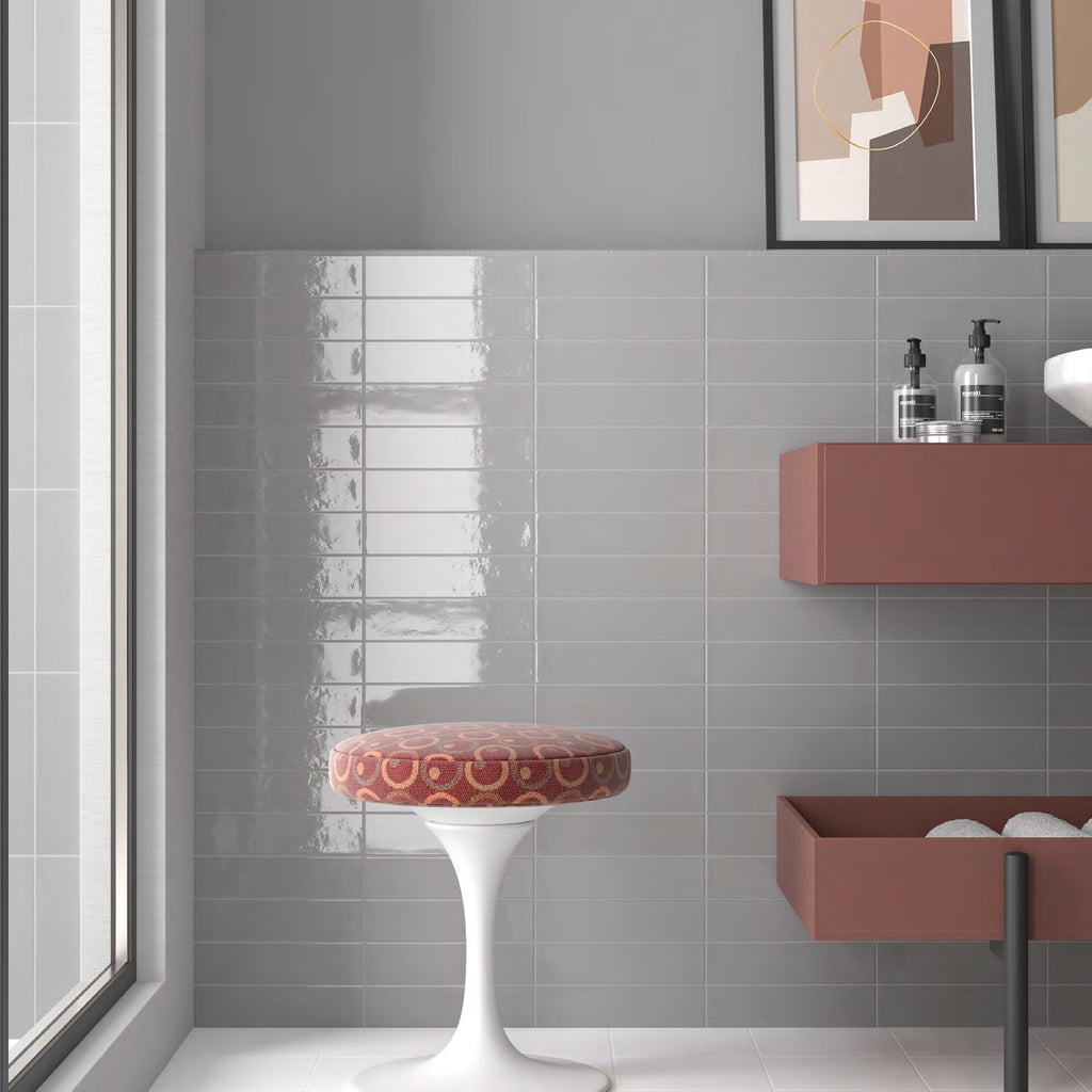 Cusp Grey Ceramic Wall Tile on a bathroom wall