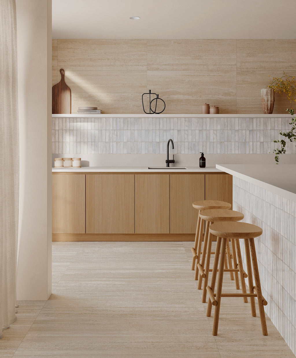 Decoris Clay White Porcelain Tile – room scene