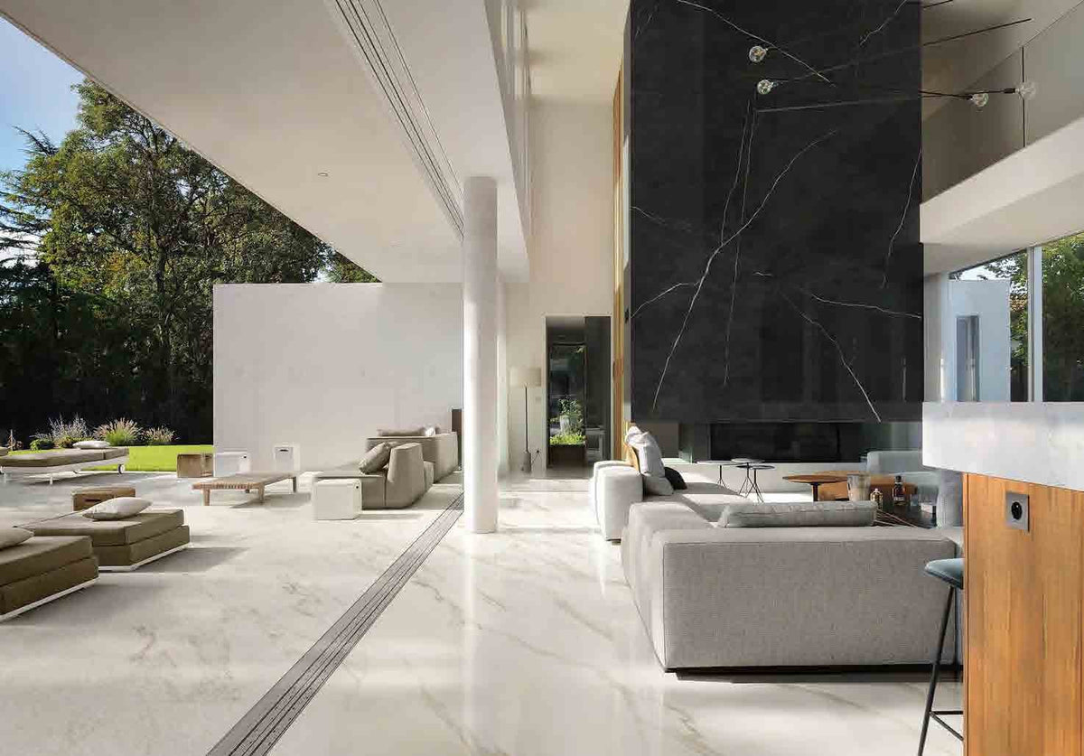 Duality Yin Porcelain Tile on a feature wall with Duality Yang floor