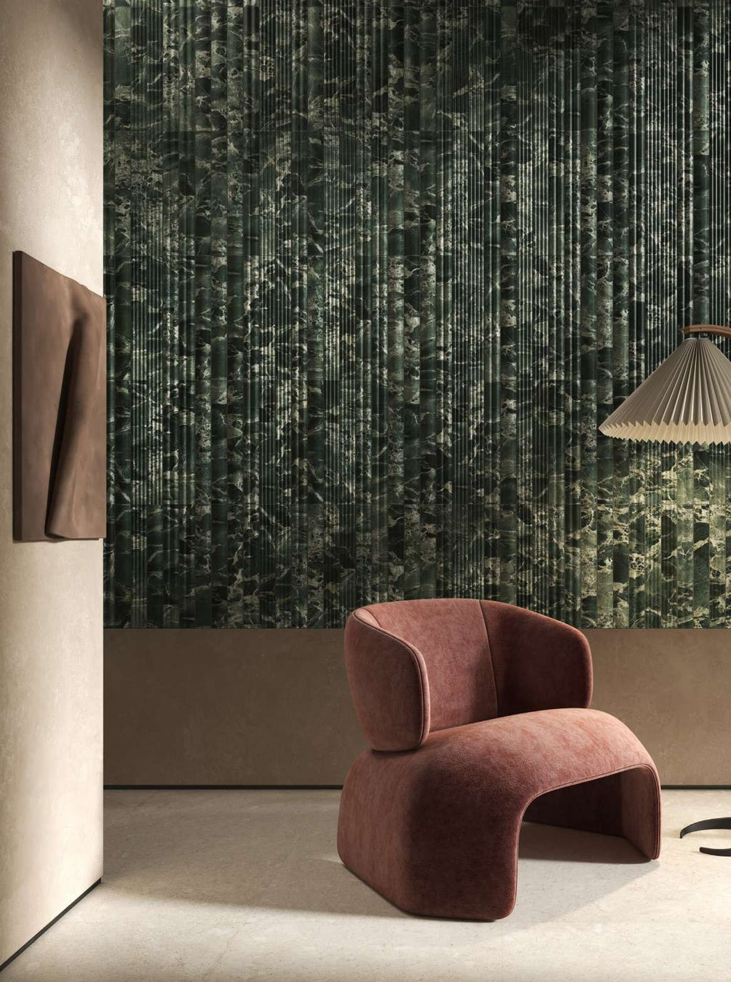 Fluted Delight Green Denis Ceramic Wall Tile on a feature wall