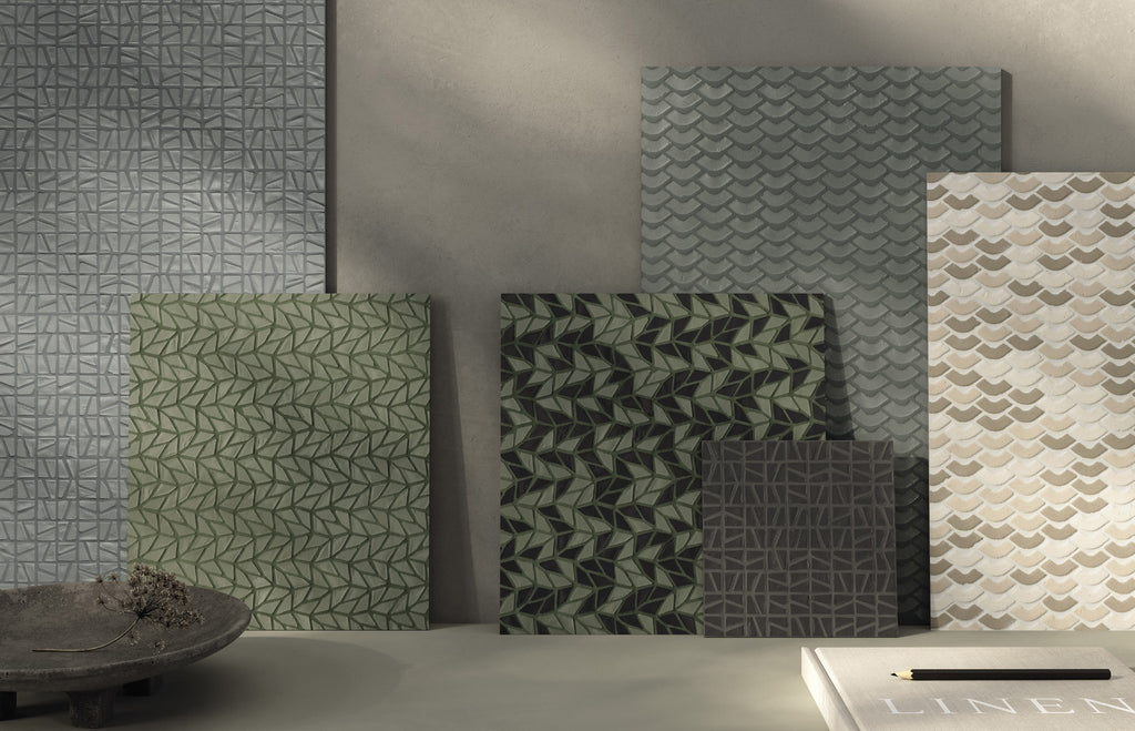 Frammenti Greenish Porcelain Mosaic Tile installed