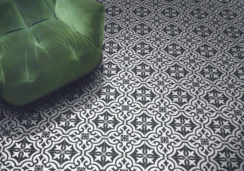 Black & White Garden Porcelain Tile installed