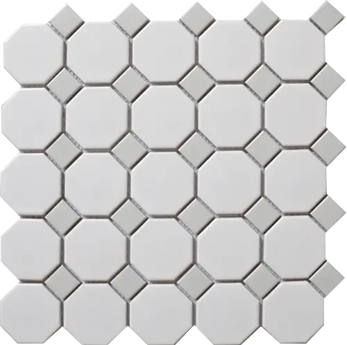 CC Mosaics Snow White & Gray Octagon Porcelain Mosaic Tile