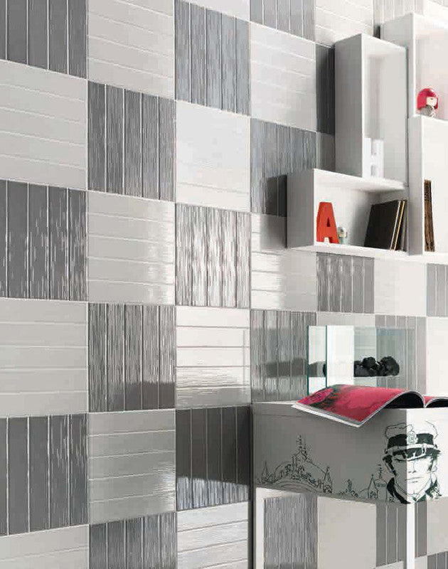 Op Art Grigio Scuro Ceramic Tile installed