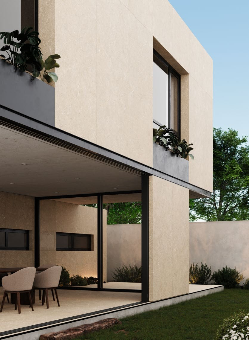 Holbox Ivory Porcelain Tile on a house exterior