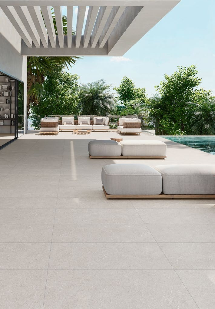 Holbox Light Porcelain Tile installed on a patio