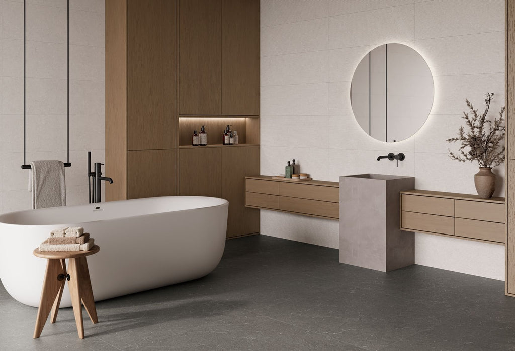 Holbox Light Porcelain Tile in a bathroom