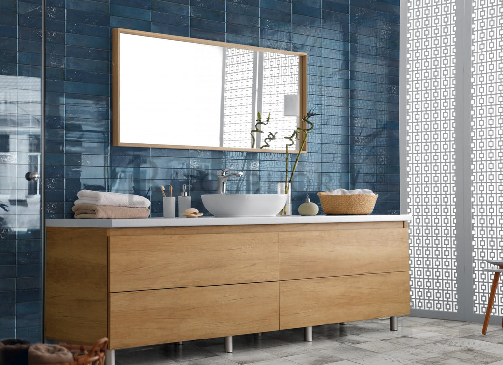 Memory Cobalt Blue Porcelain Tile installed