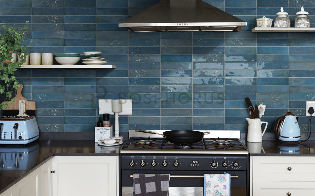 Memory Cobalt Blue Porcelain Tile installed
